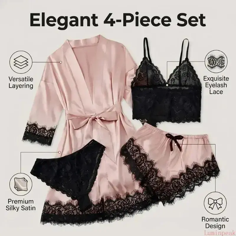 Women's 4-Piece Satin Pajama S - Bathrobe ulasan dan harga